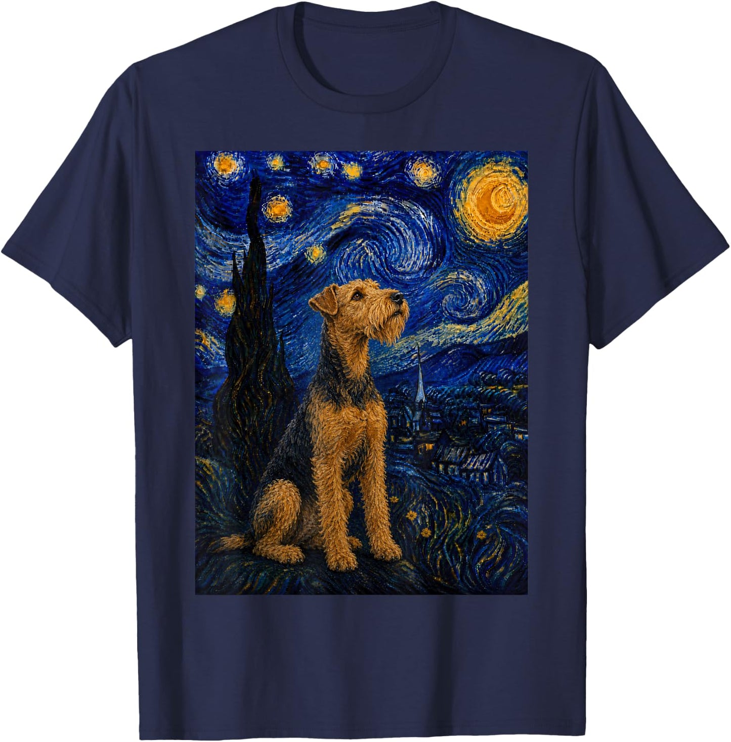 Welsh Terrier Dog Van Gogh Starry Night T-Shirt - T-Shirt | Navy