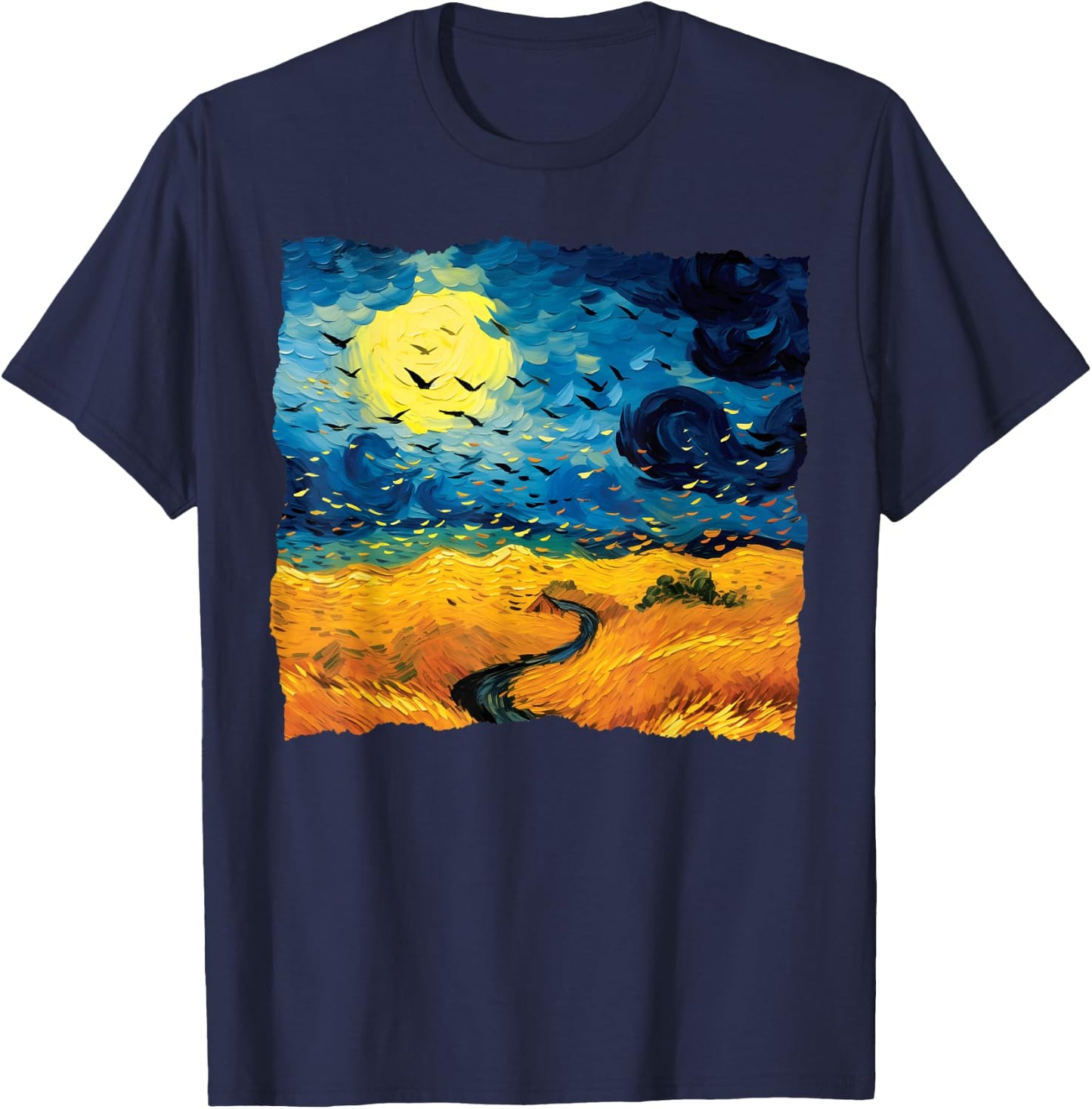 Starry Night Van Gogh Artistic Wheatfield with Crows T-Shirt - T-Shirt | Navy