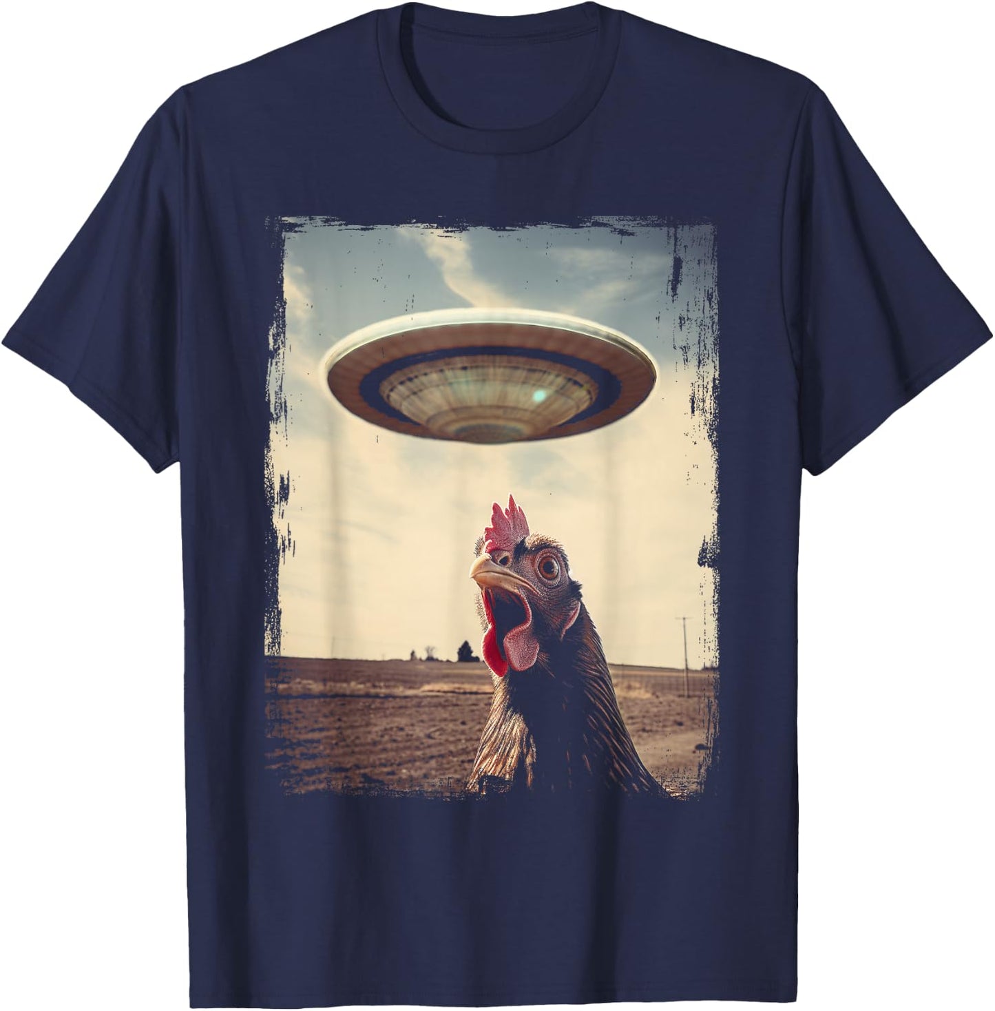 Chickens UFO Alien Spaceship Chicken Weirdcore Sci-Fi Chicken , black T-Shirt - T-Shirt | Navy