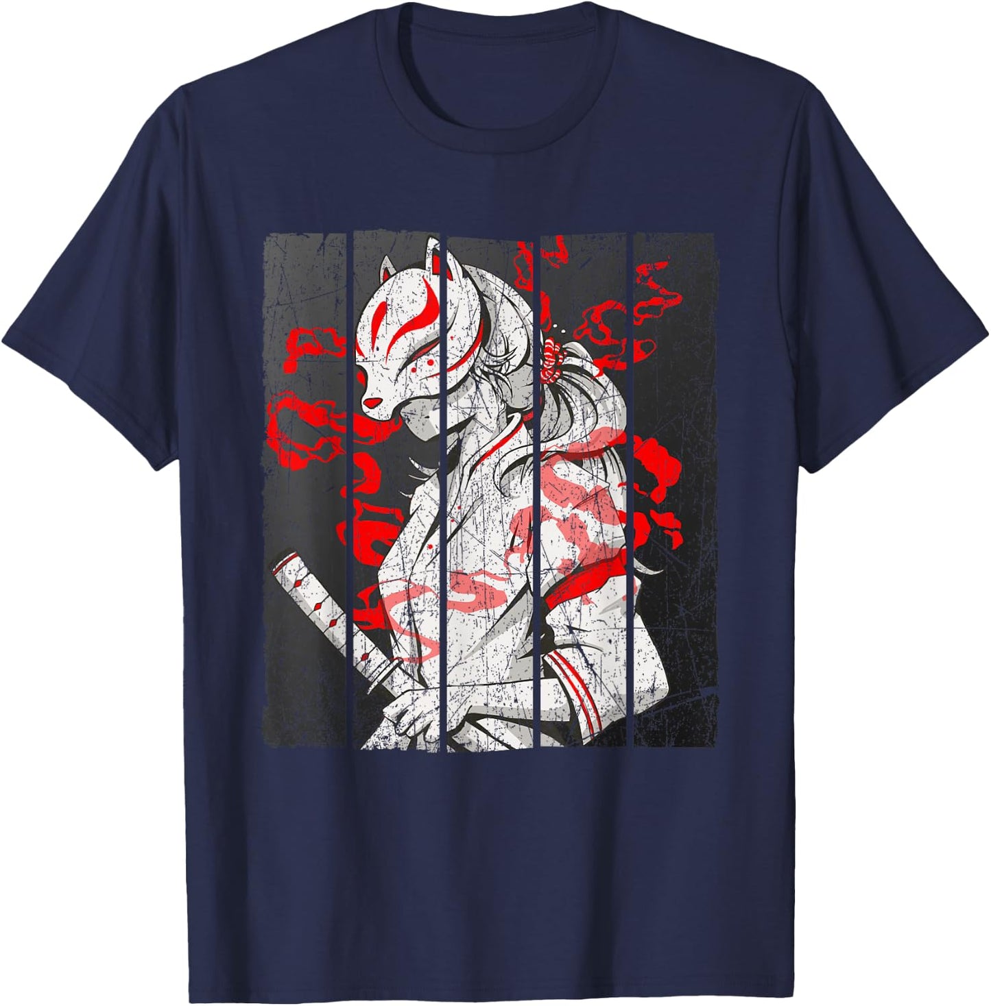 Japanese Mask Fox Aesthetic Kitsune Inari Oni Anime T-Shirt - T-Shirt | Navy