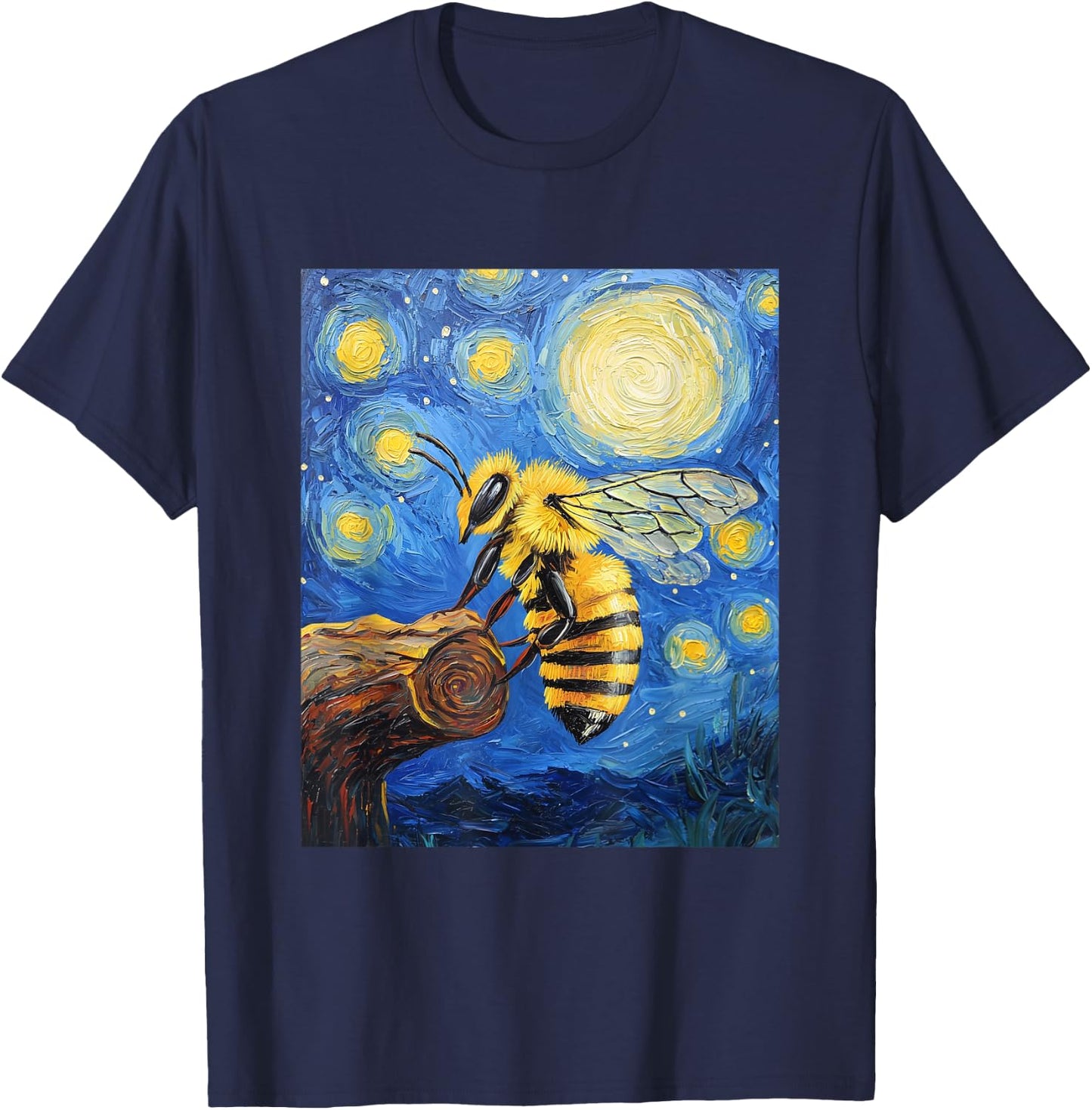 Bee Van Gogh Style Starry Night Graphic T-Shirt - T-Shirt | Navy