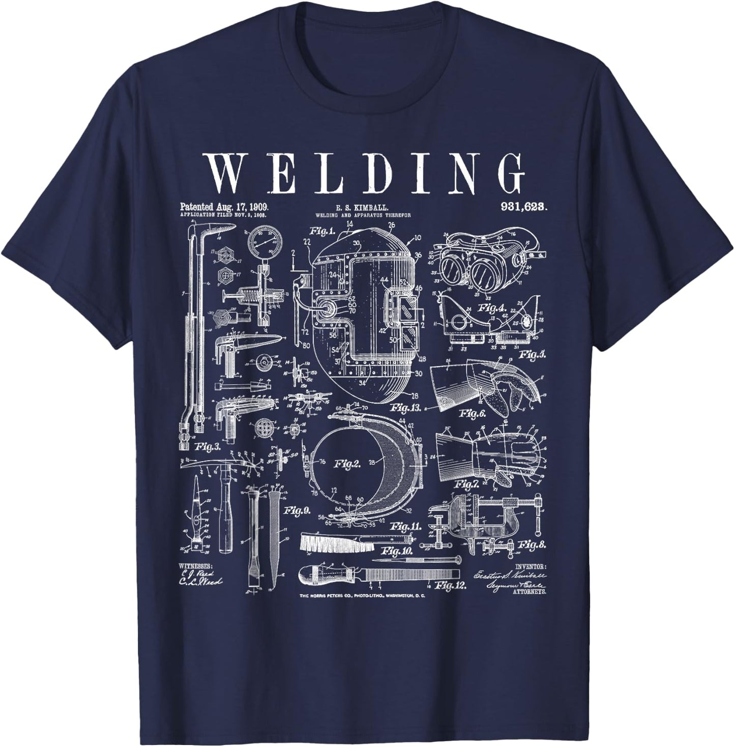 Welder Welding Mask Torch And Tools Vintage Patent Print T-Shirt - T-Shirt | Navy