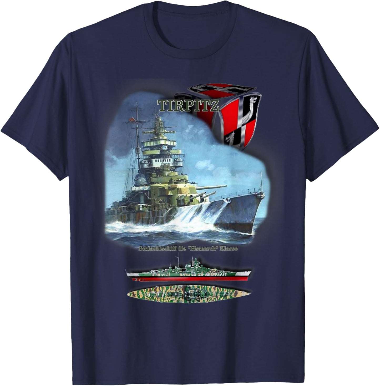 geschenkidee Schlachtschiff „TIRPITZ“ , -Erwachsene, Schwarz, S, Kurzarm T-Shirt - T-Shirt | Navy
