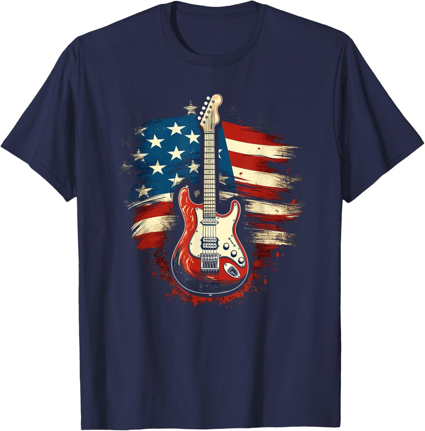 Guitar American Flag USA - Country Music 4th of July Gifts Women Kids Men T-Shirt - T-Shirt | Navy