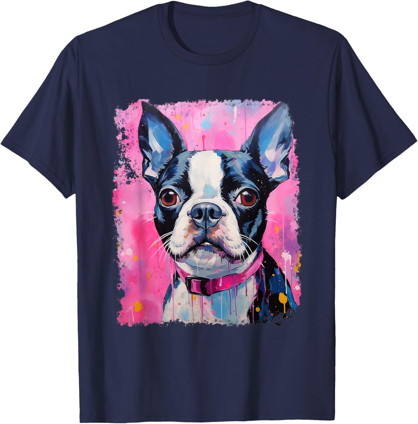 Dog Pink Boston Terrier T-Shirt - T-Shirt | Navy