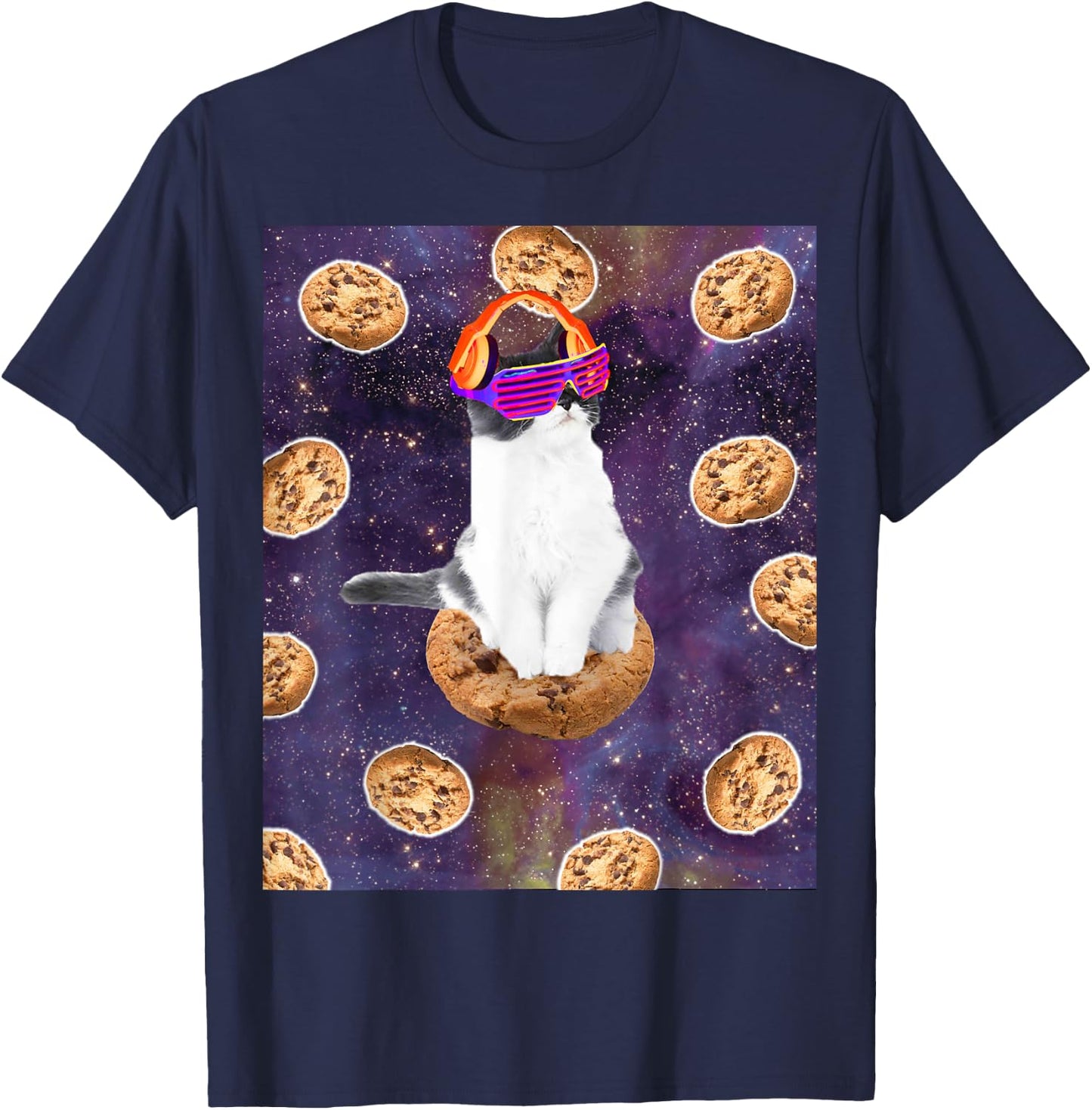 Rave Kitty Cat On Choc Cookie In Space T-Shirt - T-Shirt | Navy