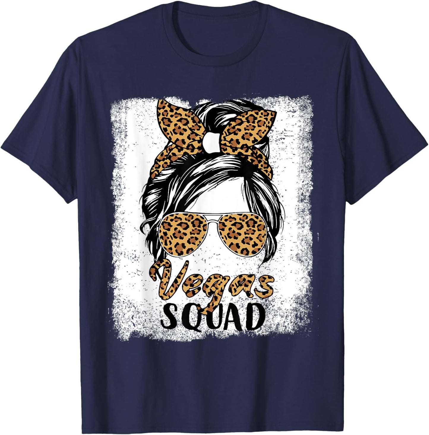 Las Vegas Squad Summer Girls Trip 2026 Messy Bun Leopard T-Shirt - T-Shirt | Navy