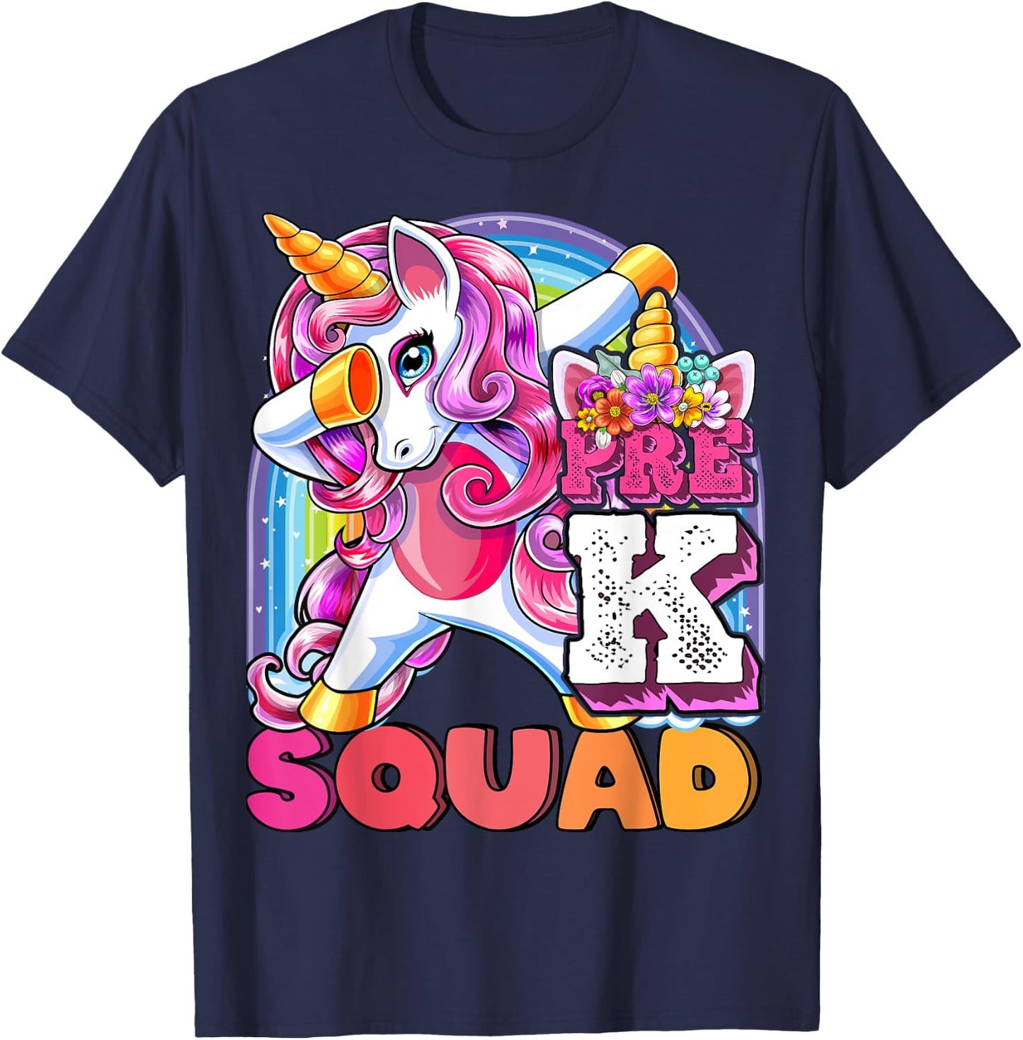 Pre-K Squad Dabbing Unicorn Back to School Girls Gift T-Shirt - T-Shirt | Navy
