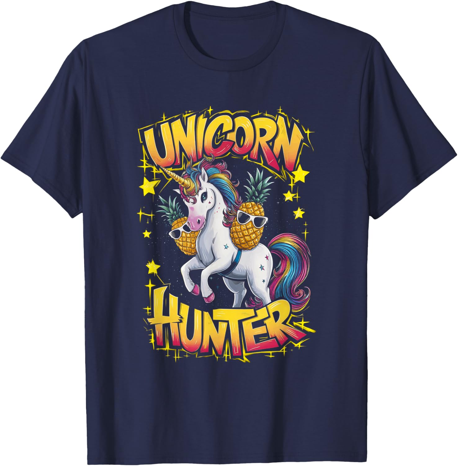 Funny Unicorn Hunter Upside Down Pineapple Swinger Party T-Shirt - T-Shirt | Navy