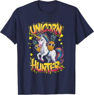 Funny Unicorn Hunter Upside Down Pineapple Swinger Party T-Shirt - T-Shirt | Navy