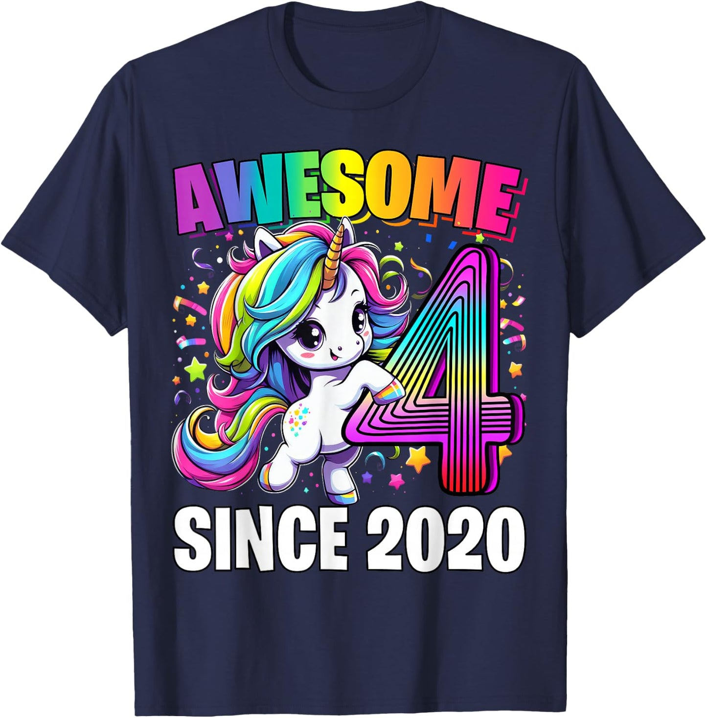 Unicorn 4th Birthday 4 Year Old Unicorn Party Girls Outfit T-Shirt - T-Shirt | Navy