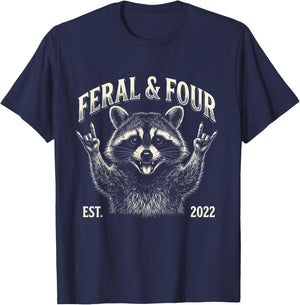 Feral and Four Raccoon Funny 4th Birthday Girls Boys Kids T-Shirt - T-Shirt | Navy
