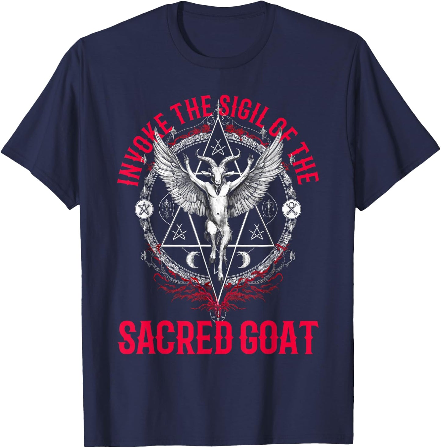 Baphomet Goth Dark Art 666 Witch Church of Satan Devil Goat T-Shirt - T-Shirt | Navy