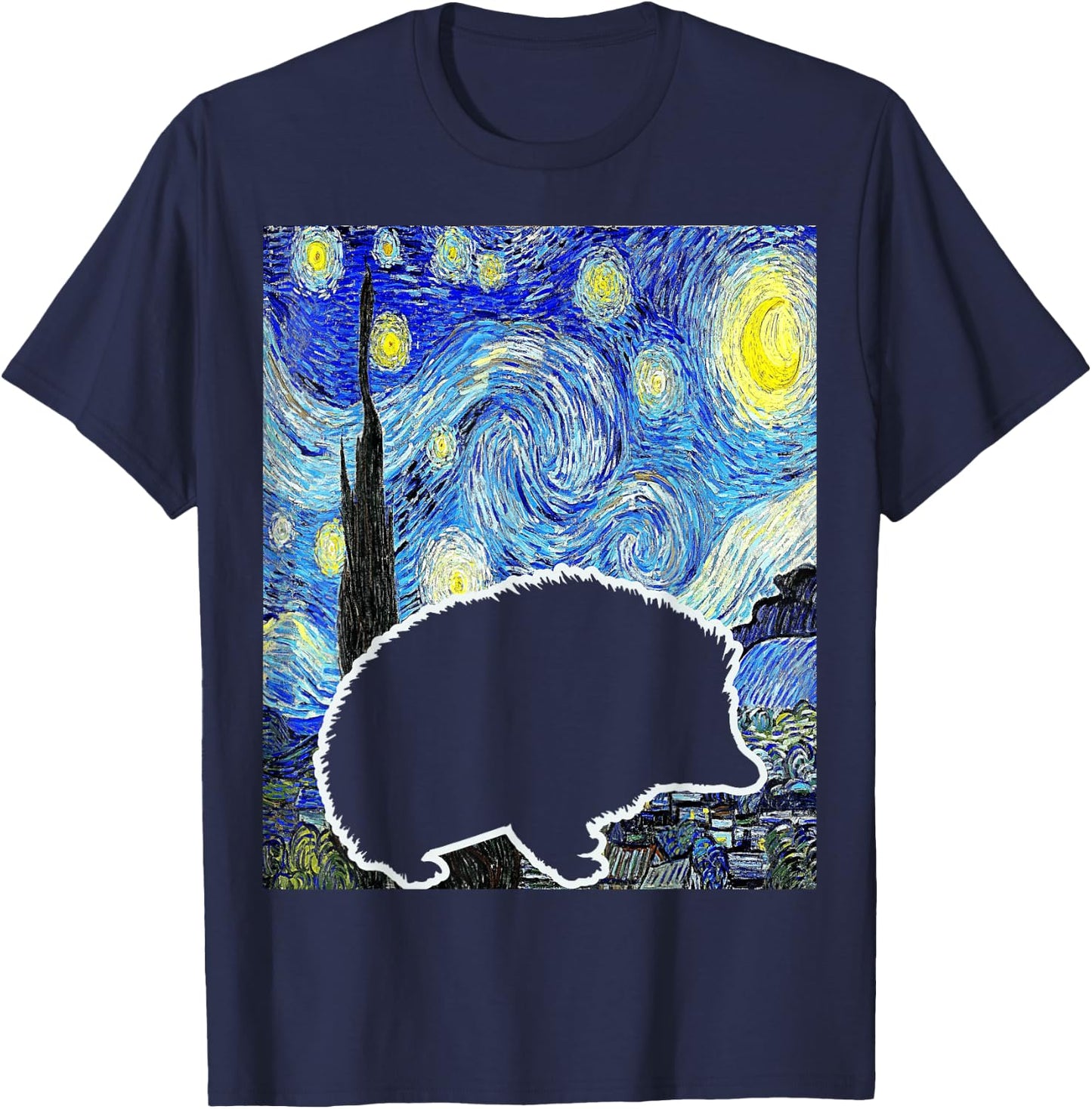 Hedgehog Starry Night Hedgehog Lover Hedgehog Painting T-Shirt - T-Shirt | Navy