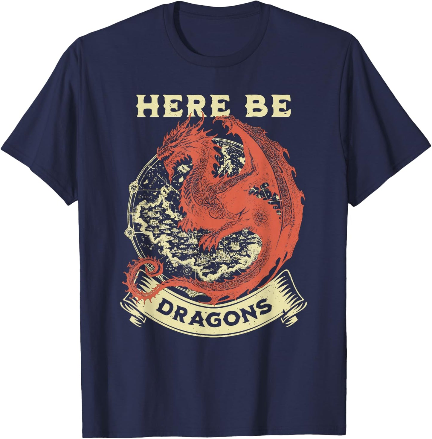 Here Be Dragons Map T-Shirt - T-Shirt | Navy