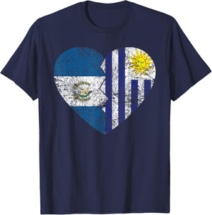 Uruguayan Guatemalan Flags Heart | Guatemala Uruguay Roots T-Shirt - T-Shirt | Navy