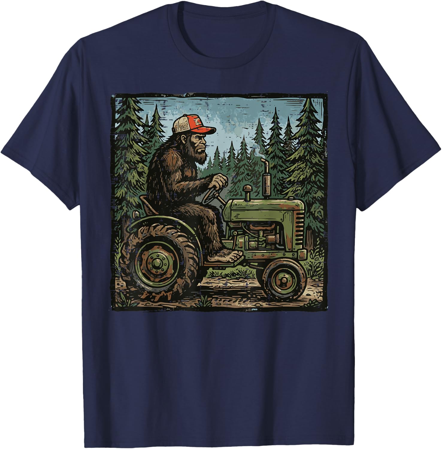 Bigfoot Sasquatch Tractor Funny Farm Farmer Men Women Kids T-Shirt - T-Shirt | Navy