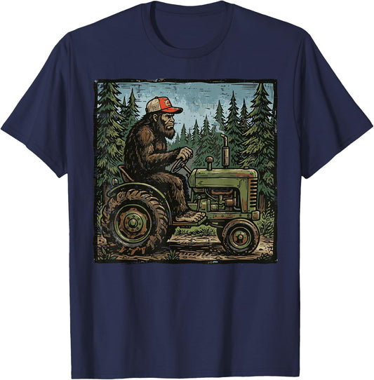 Bigfoot Sasquatch Tractor Funny Farm Farmer Men Women Kids T-Shirt - T-Shirt | Navy