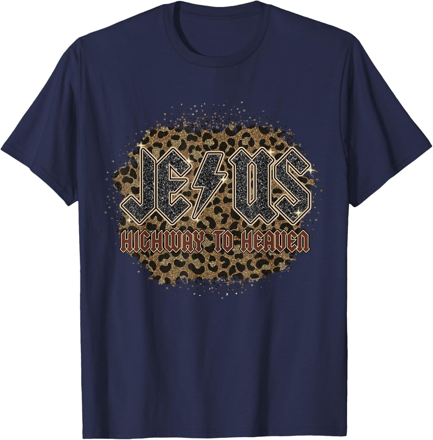 Bleached Leopard Jesus Highway To Heaven, Christian Apparel T-Shirt - T-Shirt | Navy
