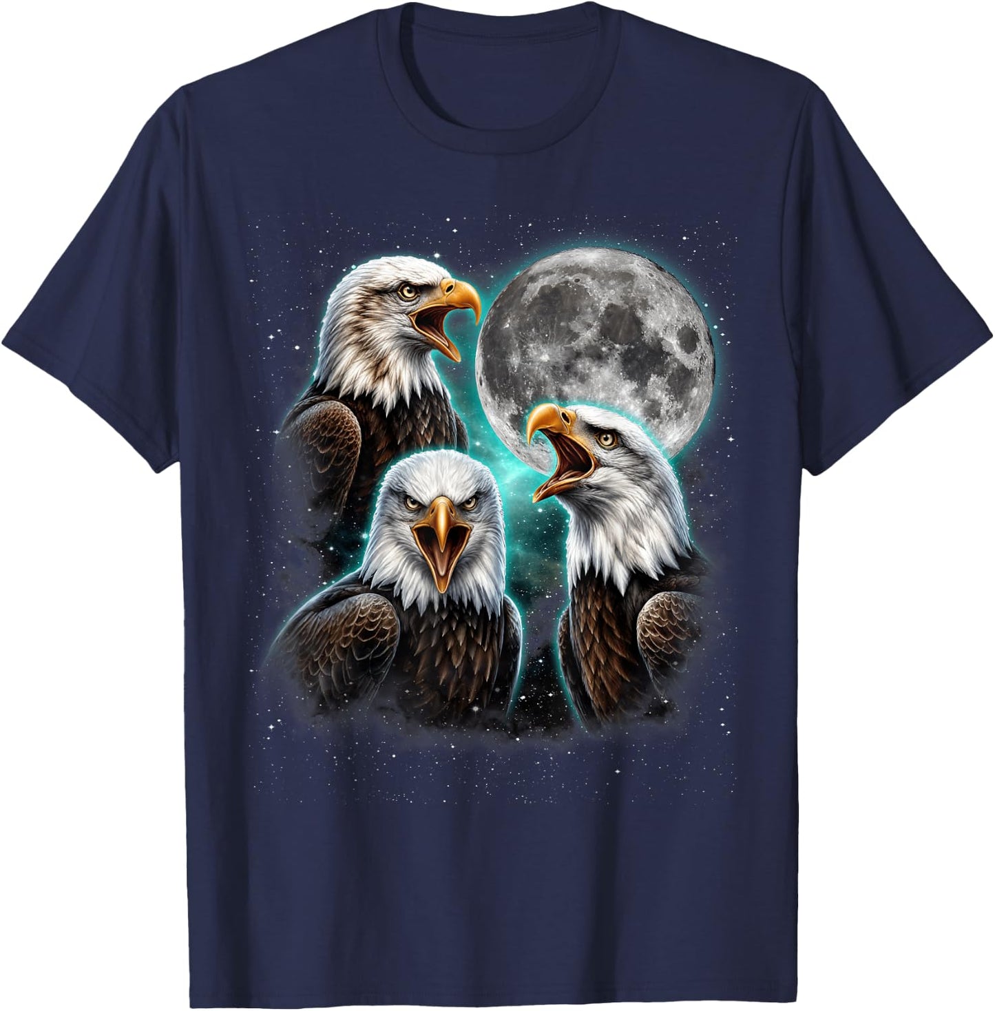 Three Bald Eagle Moon Meme Funny American Bird Eagles Lover T-Shirt - T-Shirt | Navy