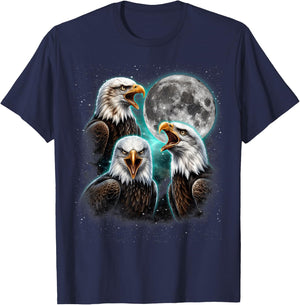Three Bald Eagle Moon Meme Funny American Bird Eagles Lover T-Shirt - T-Shirt | Navy