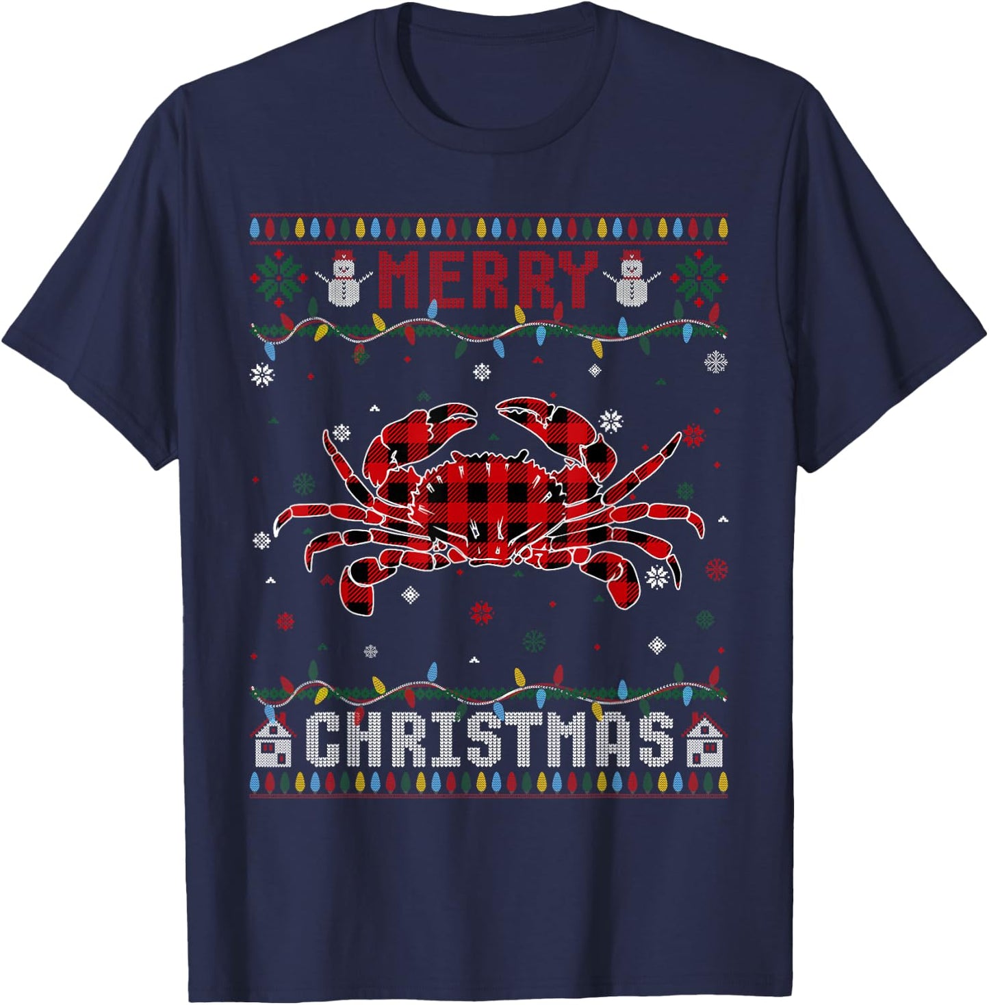 Funny Xmas Lighting Crab Lovers Ugly Christmas Sweater T-Shirt - T-Shirt | Navy