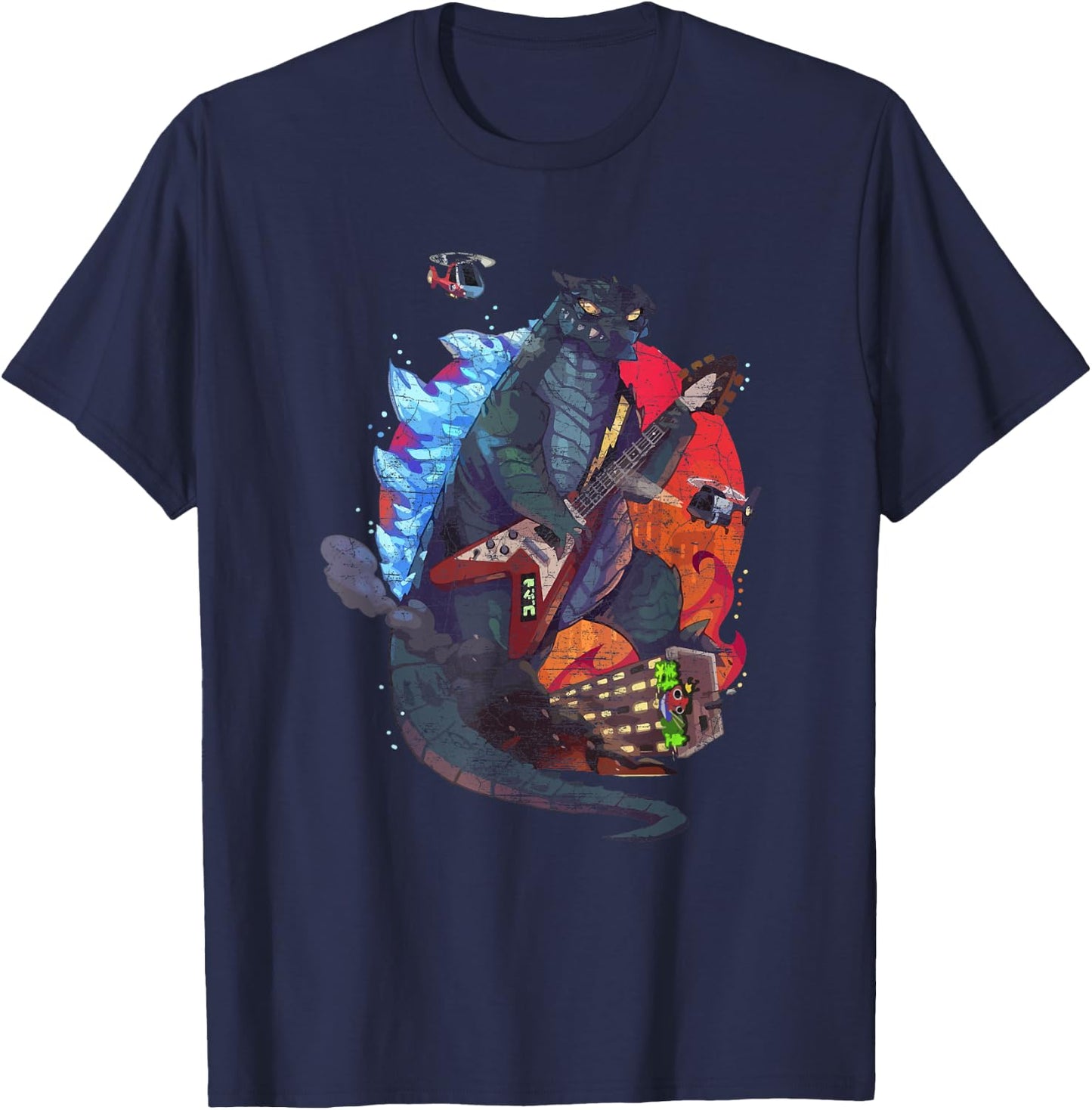 Guitarzilla - Funny Monster Playing Guitar T-Shirt - T-Shirt | Navy