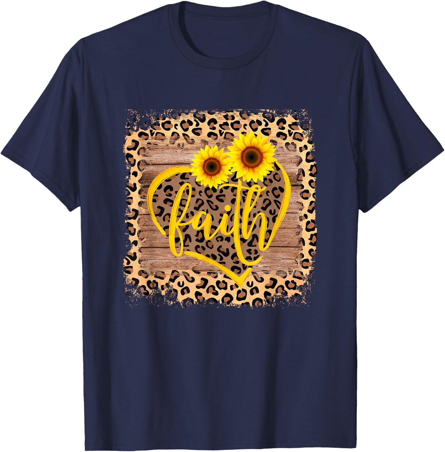 Leopard Faith Christian Bible Verse Sunflower Religious Gift T-Shirt - T-Shirt | Navy