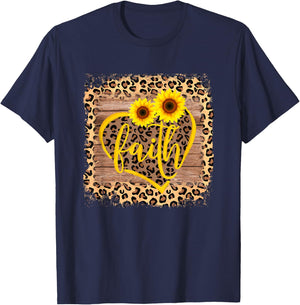 Leopard Faith Christian Bible Verse Sunflower Religious Gift T-Shirt - T-Shirt | Navy