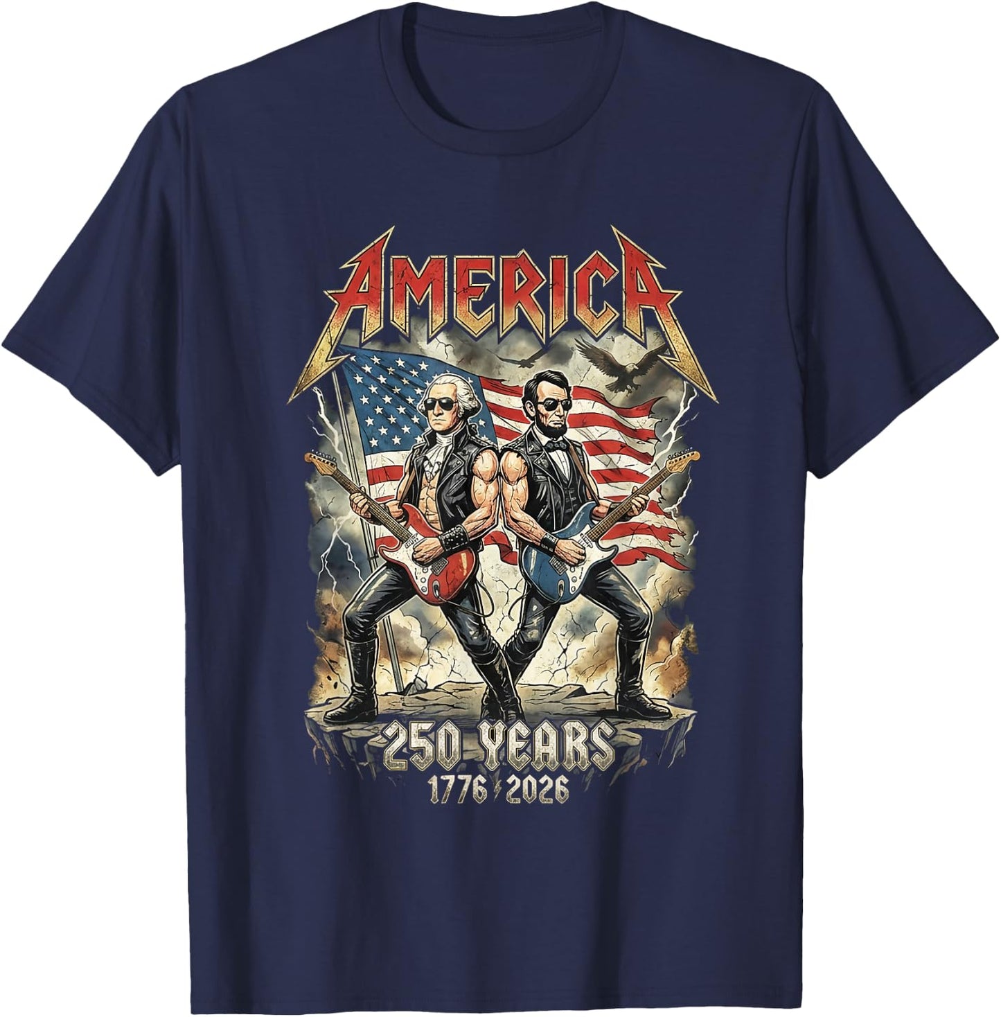 Abe Lincoln Guitar George Washington USA 250 Anniversary T-Shirt - T-Shirt | Navy