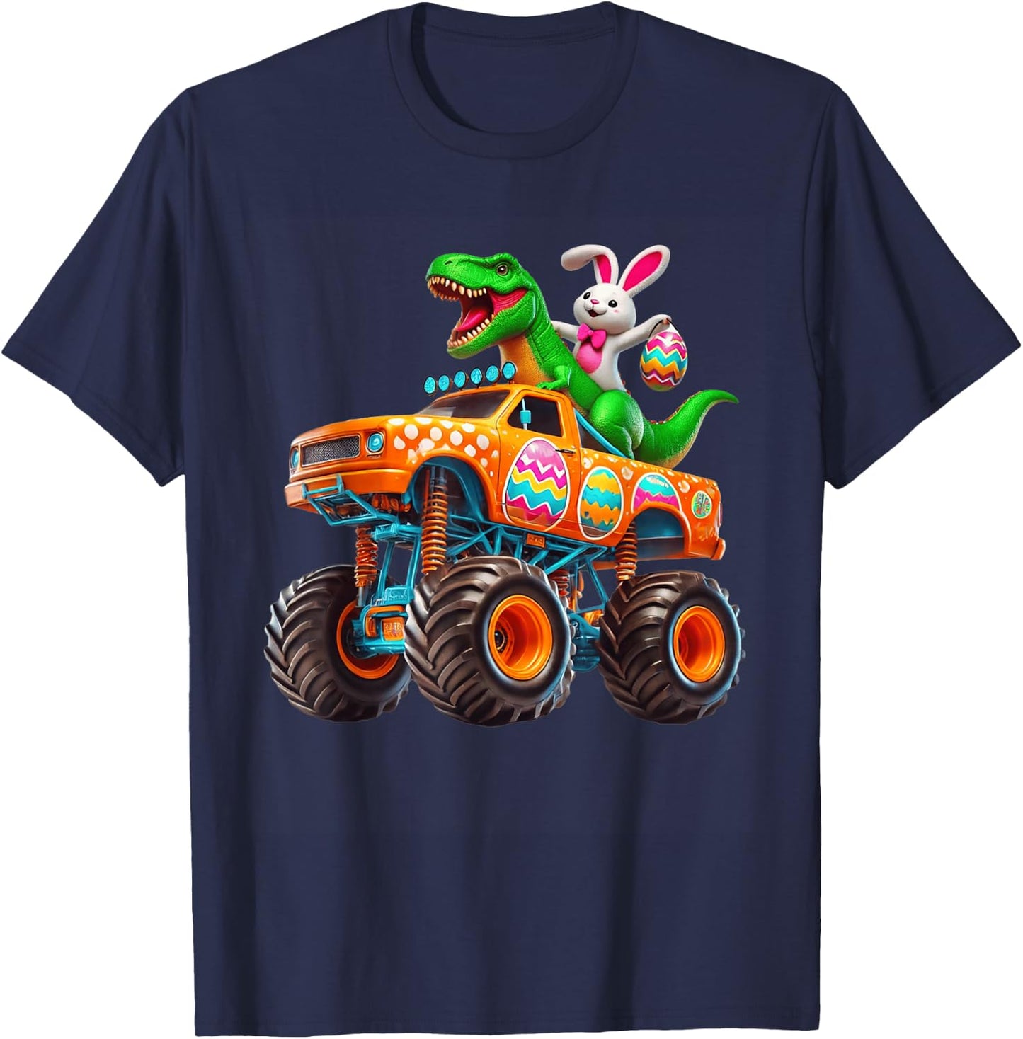 Bunny T-rex Easter Monster Truck Dino Funny Boys Kids Cute T-Shirt - T-Shirt | Navy