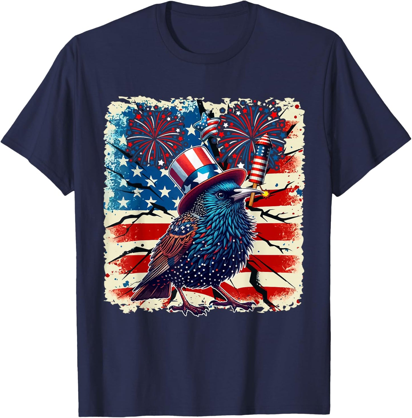 4th Of July US Flag Fireworks Starling Costume Bird Lover T-Shirt - T-Shirt | Navy