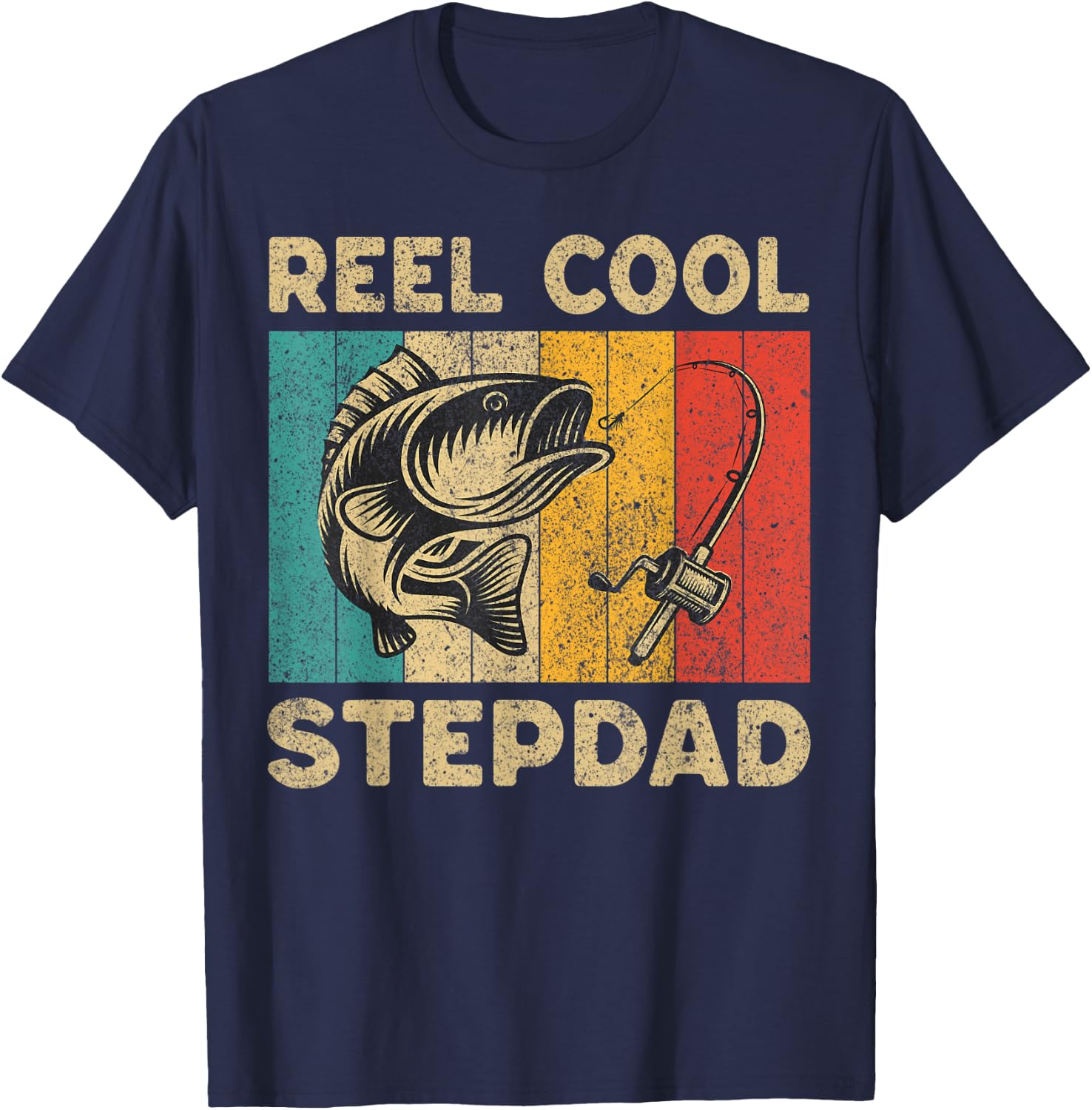 Father's Day Present Funny Fishing Reel Cool Stepdad T-Shirt - T-Shirt | Navy