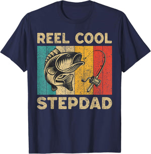 Father's Day Present Funny Fishing Reel Cool Stepdad T-Shirt - T-Shirt | Navy