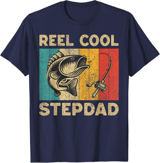 Father's Day Present Funny Fishing Reel Cool Stepdad T-Shirt - T-Shirt | Navy