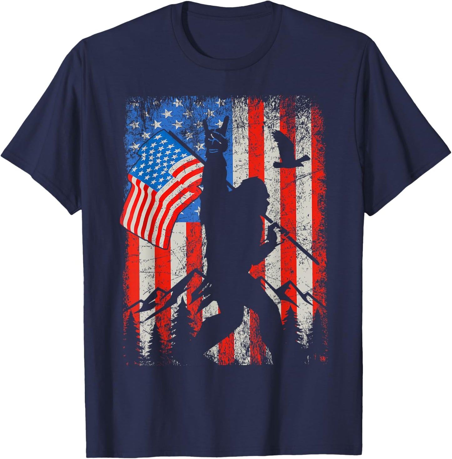Bigfoot American Flag Sasquatch 4th of July Men Boy Kid T-Shirt - T-Shirt | Navy