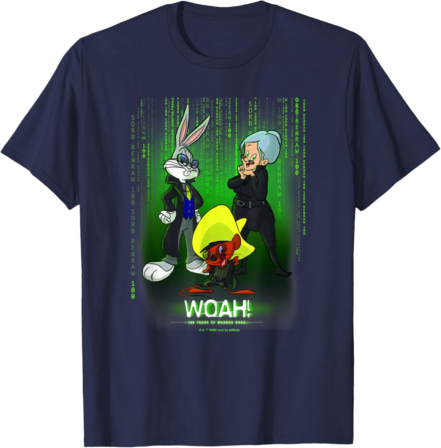 WB 100 Looney Tunes Classic Woah! Matrix Poster T-Shirt - T-Shirt | Navy