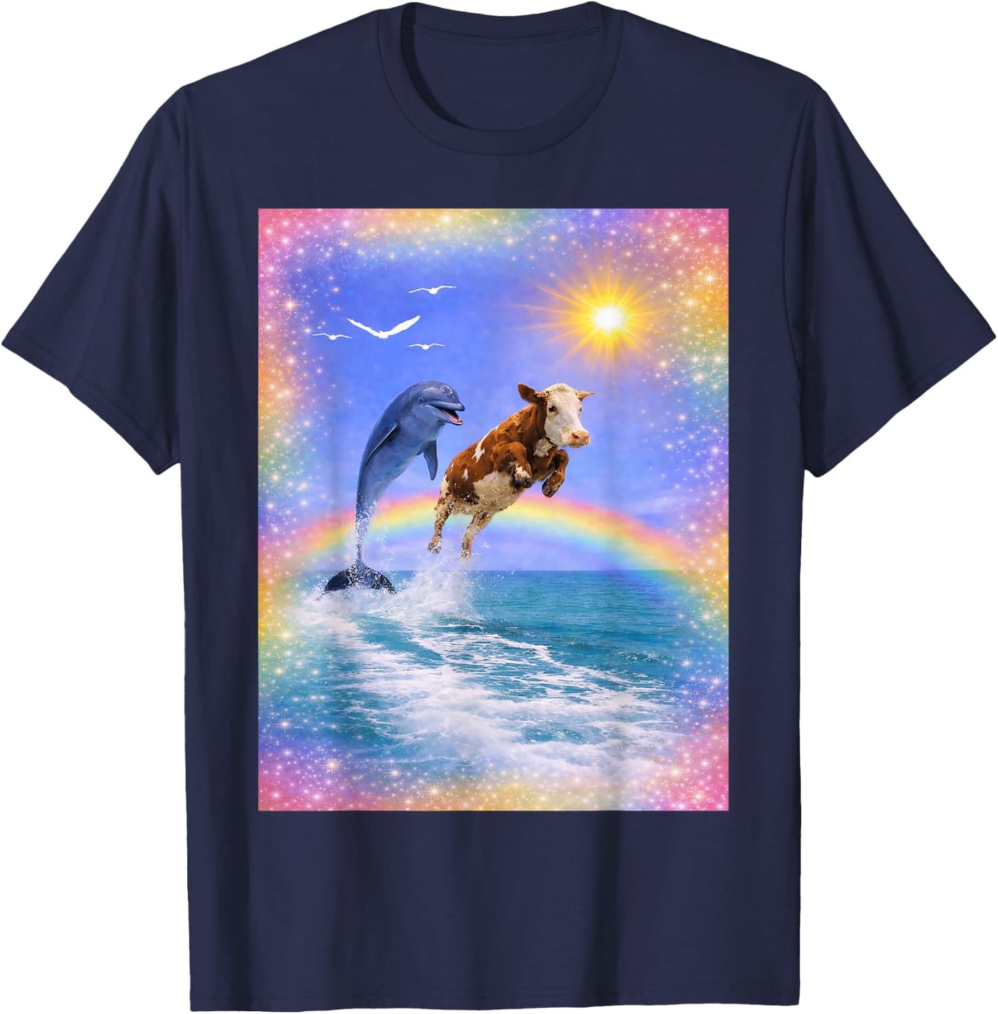 Dauphin et Vache Arc-en-Ciel Meme T-Shirt - T-Shirt | Navy
