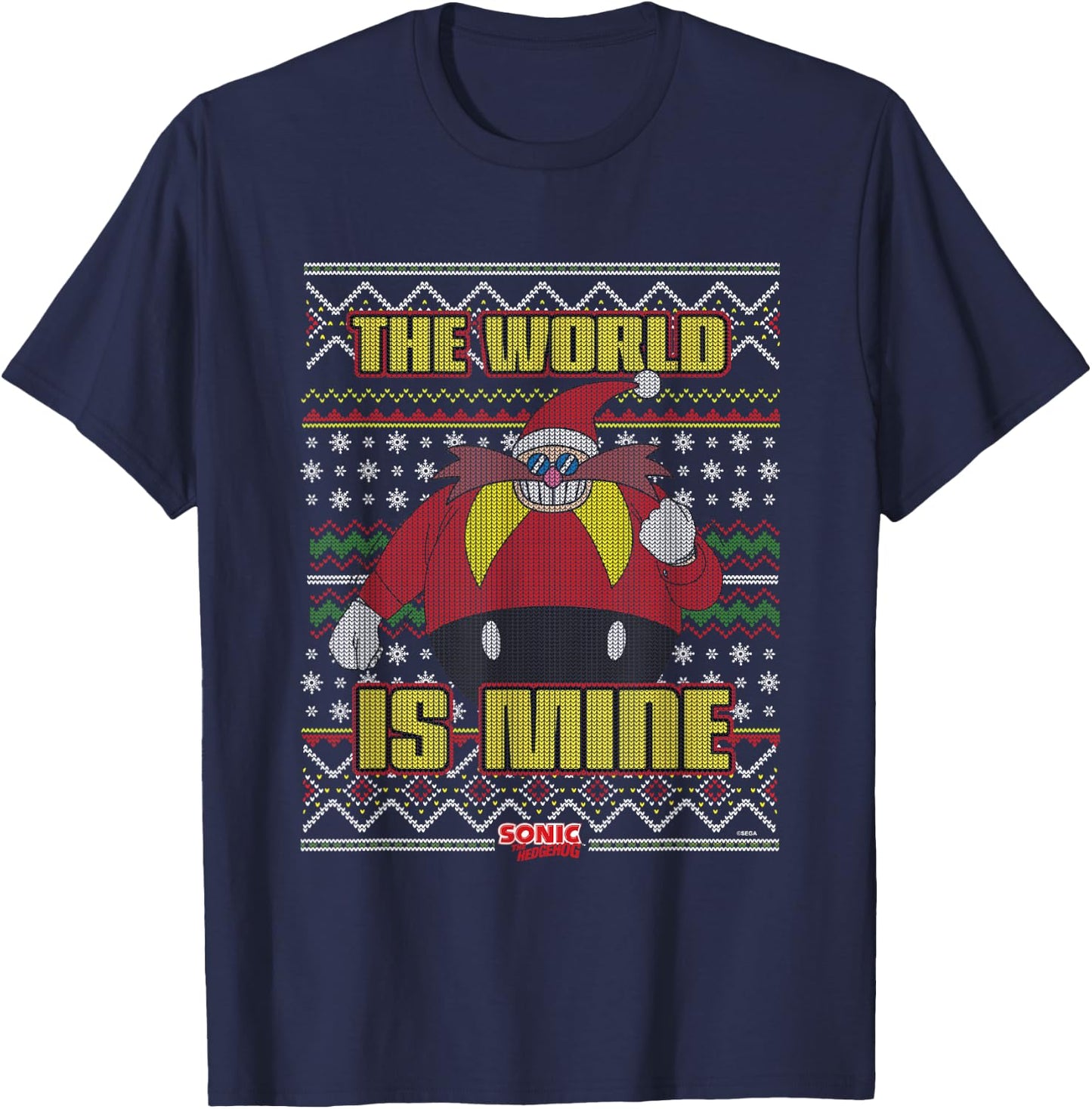 Sonic The Hedgehog Christmas Doctor Eggman Ugly Sweater T-Shirt - T-Shirt | Navy
