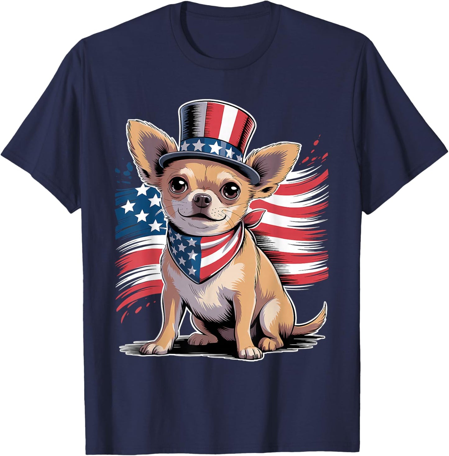 4th of July Chihuahua Dog American Flag Patriotic Women Men T-Shirt - T-Shirt | Navy