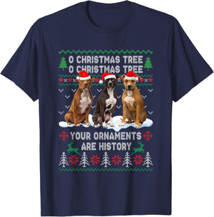 Cute Pitbull Dog Oh Christmas Tree Ugly Xmas T-Shirt - T-Shirt | Navy