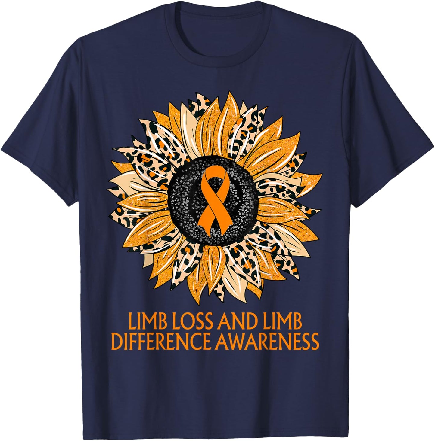 Leopard Sunflower Limb Loss and Limb Difference Awareness T-Shirt - T-Shirt | Navy