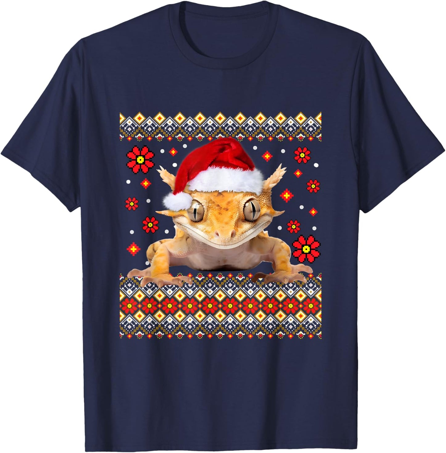 Crested Gecko Ugly Christmas Sweater T-Shirt - T-Shirt | Navy