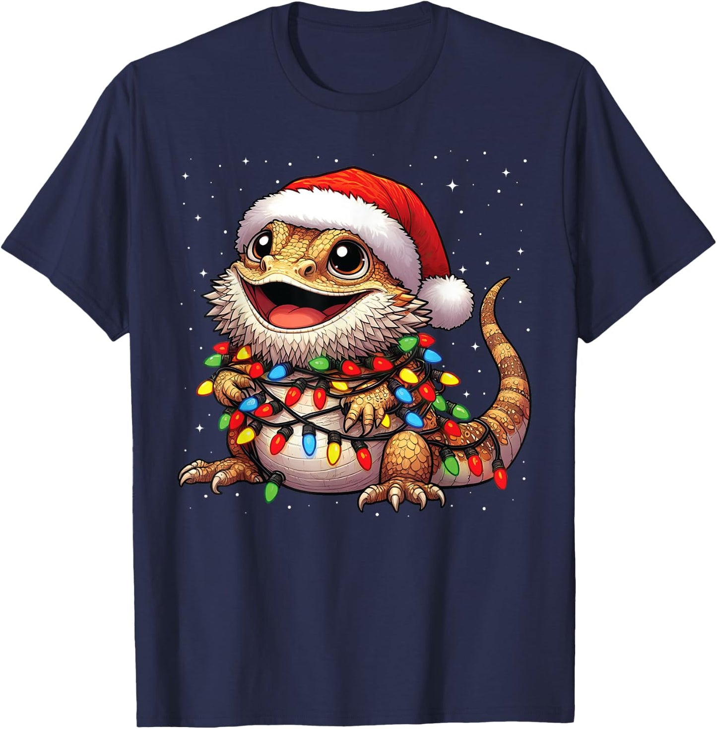 Bearded Dragon Christmas Lights Santa Hat Xmas Snow T-Shirt - T-Shirt | Navy