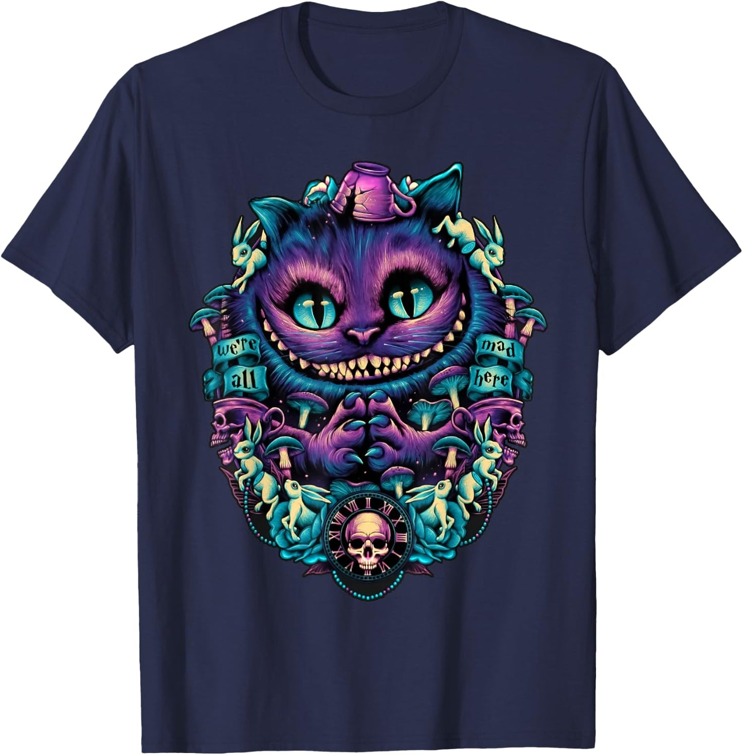Alice in Wonderland Cheshire Cat All Mad Here , black T-Shirt - T-Shirt | Navy