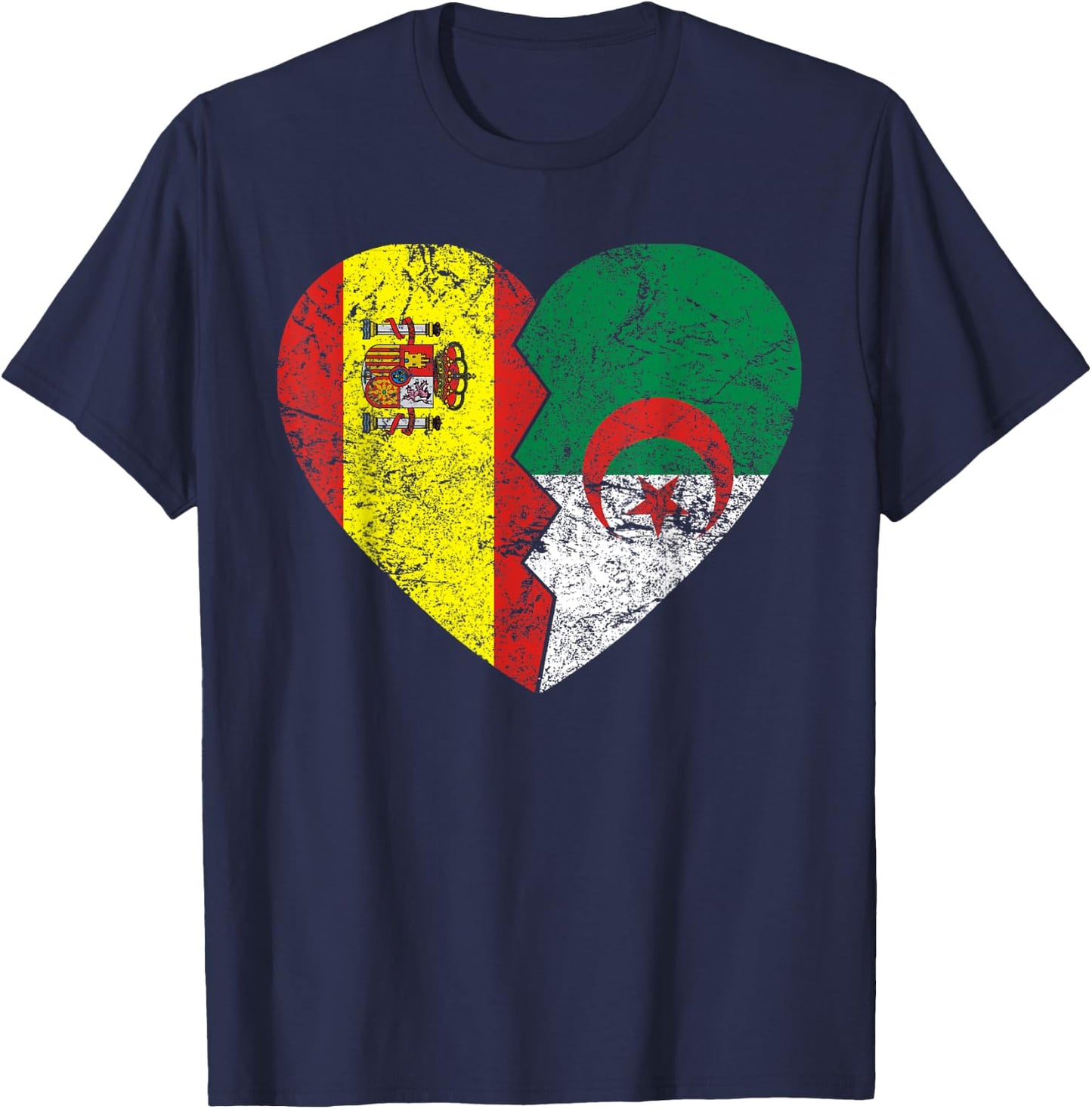Drapeau de l'Espagne Algérie Cœur | Espagne Algérie Roots Vintage T-Shirt - T-Shirt | Navy
