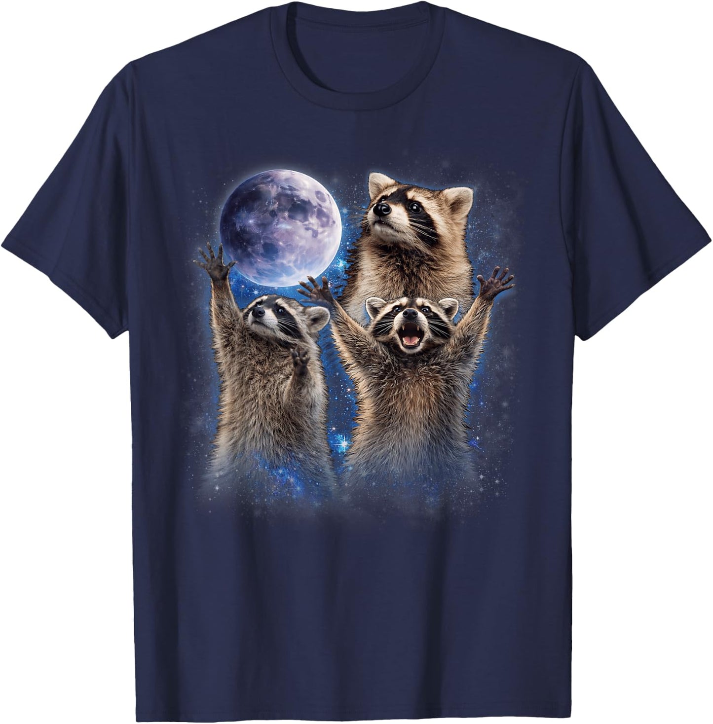 Three Racoon Howling to The Moon Funny Meme Men Women Kid T-Shirt - T-Shirt | Navy