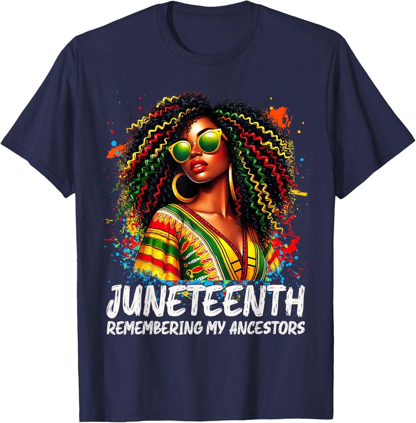 Juneteenth Remembering My Ancestors Natural Hair Black Women T-Shirt - T-Shirt | Navy
