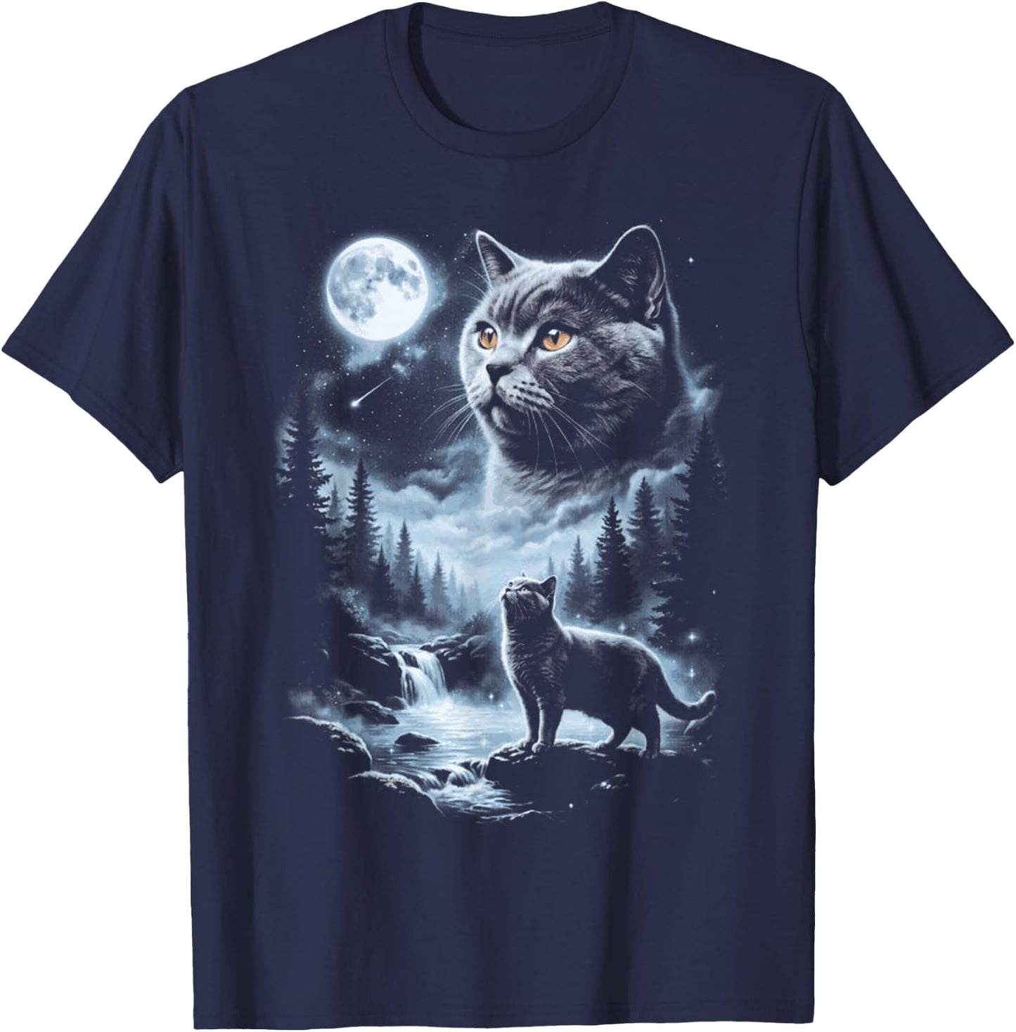 British Shorthair Cat Howling at the Moon T-Shirt - T-Shirt | Navy