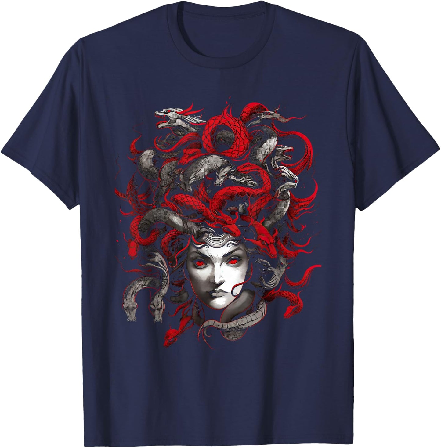 Medusahead Greek Mythology Ancient Snake Hair T-Shirt - T-Shirt | Navy